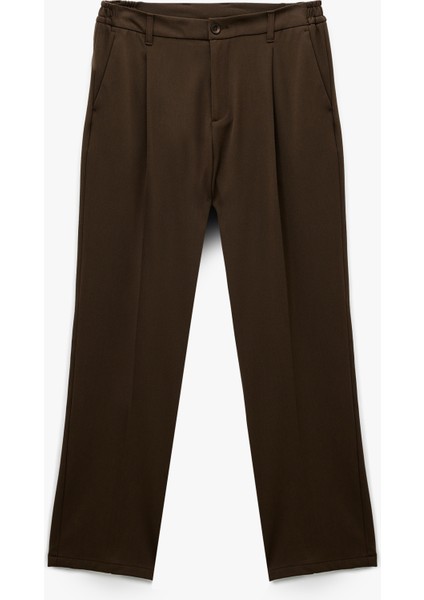 Rahat Kalıp Cepli Viskon Karışımlı Pileli Kumaş Pantolon