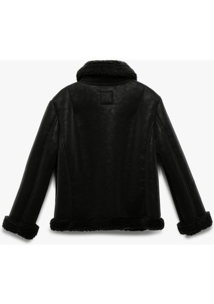 Uzun Kollu Peluş Detaylı Gömlek Yaka Suni Süet Ceket fiyatları