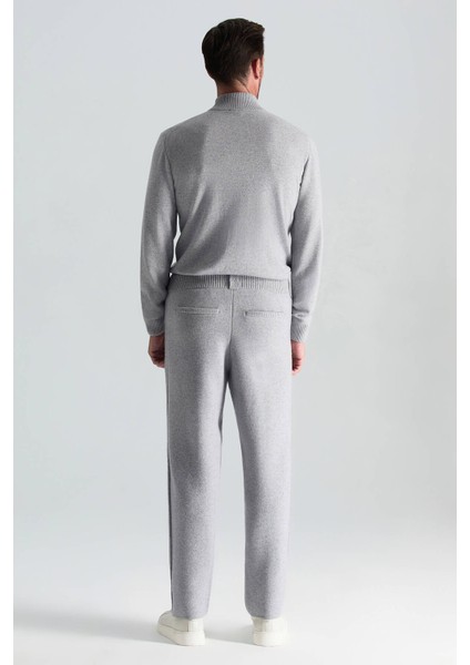 Kaşmir-Ipek-Yün Karışım M Desenli Açık Gri Triko Pantolon fırsatları