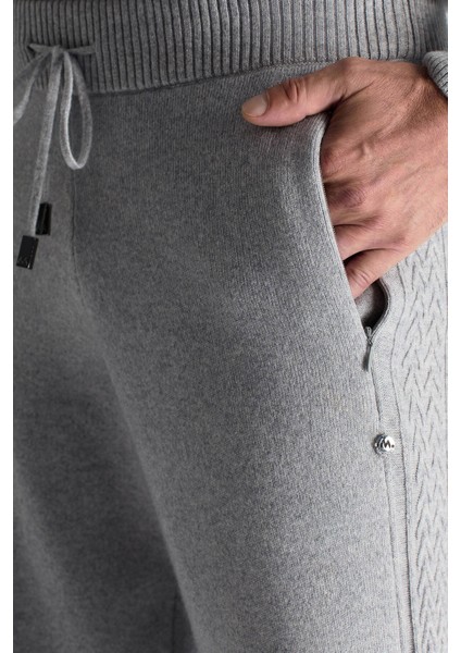 Kaşmir-Ipek-Yün Karışım M Desenli Açık Gri Triko Pantolon indirimleri