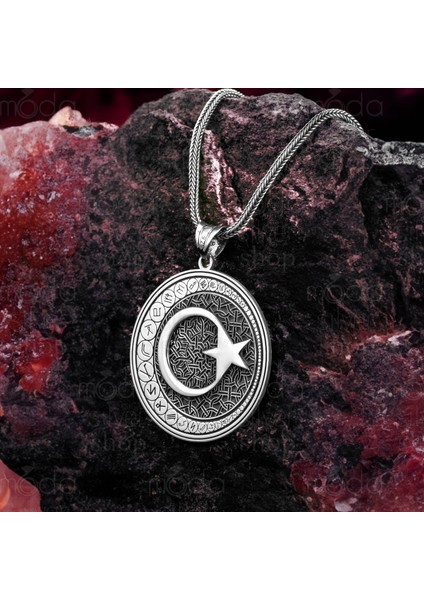 925 Ayar Gümüş Türk Boyları Ayyıldız Tasarım Erkek Kolye