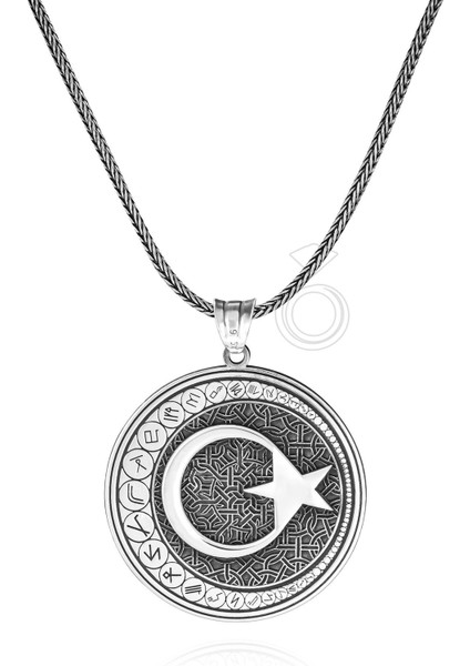 925 Ayar Gümüş Türk Boyları Ayyıldız Tasarım Erkek Kolye fiyatları