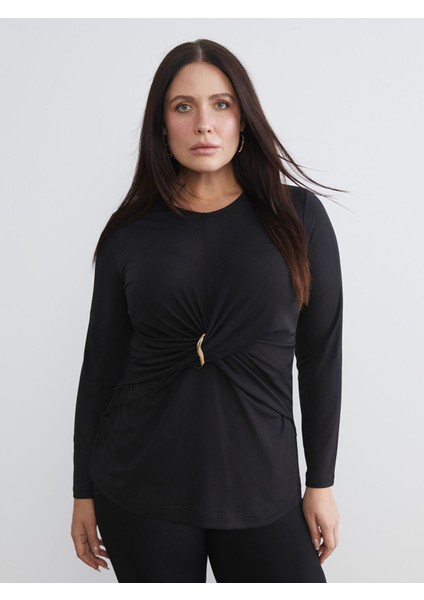 Yeni Sezon Büyük Beden Bisiklet Yaka Büzgülü Bluz