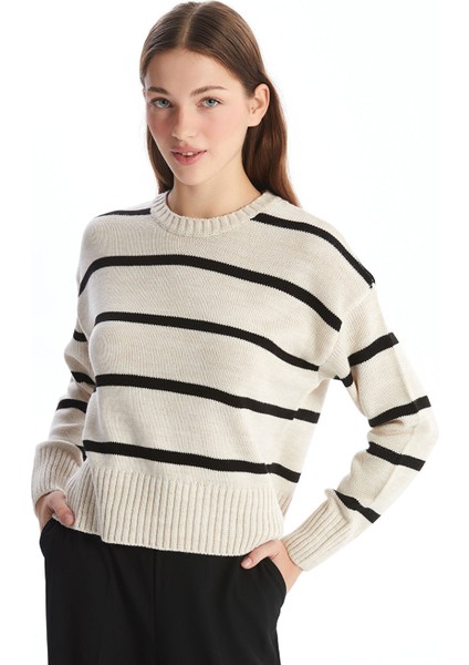 Yeni Sezon Bisiklet Yaka Çizgili Uzun Kollu Kadın Triko Kazak