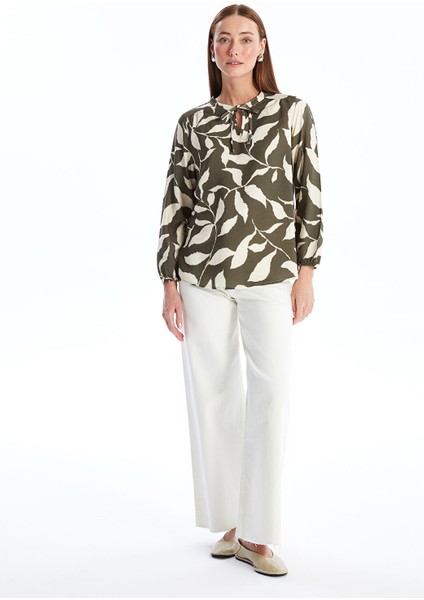 Yeni Sezon Bağlamalı Yaka Desenli Uzun Kollu Kadın Bluz fiyatları