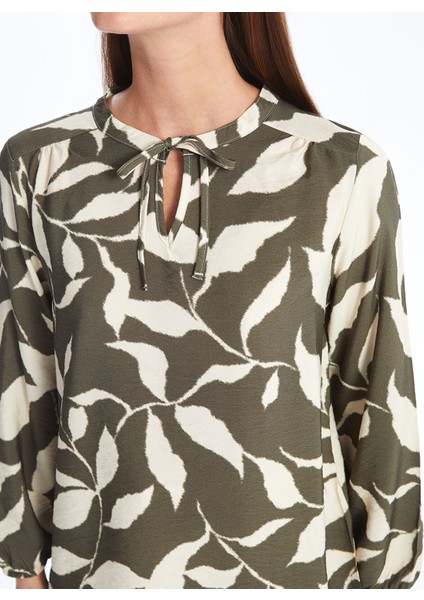 Yeni Sezon Bağlamalı Yaka Desenli Uzun Kollu Kadın Bluz modelleri