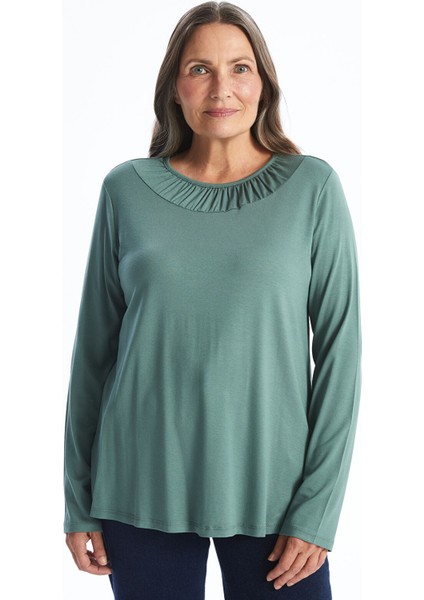 Yeni Sezon Bisiklet Yaka Düz Uzun Kollu Kadın Bluz