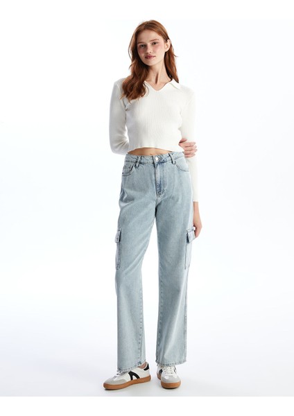 Yeni Sezon Straight Fit Kadın Kargo Jean Pantolon