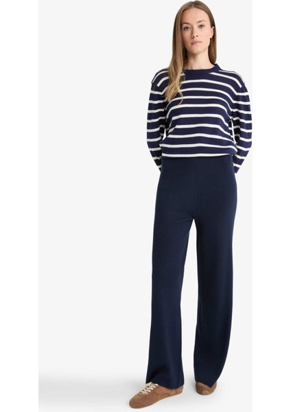 Regular Fit Basic Düz Beli Lastikli Düz Paça Triko Pantolon D6912AX25WN