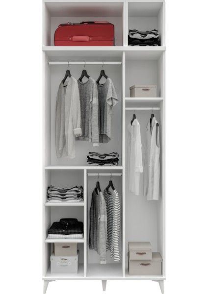 Milas Gold 3 Kapaklı Komple Mdf Ayaklı Yüklüklü Beyaz Gardırop - Elbise Dolabı - Yüklük Dolabı indirimleri