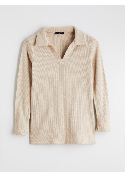 Yeni Sezon Polo Yaka Parlak Görünümlü Bluz indirimleri