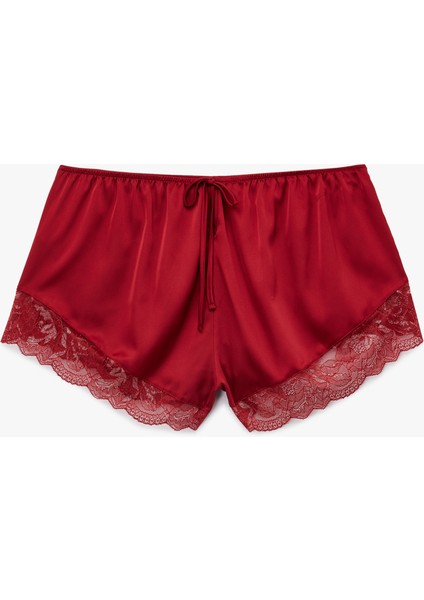 Dantel Detaylı Kısa Saten Şort Pijama Altı