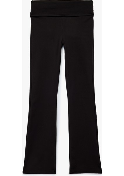 Katlı Slim Fit Yüksek Bel Uzun Ispanyol Paça Spor Tayt