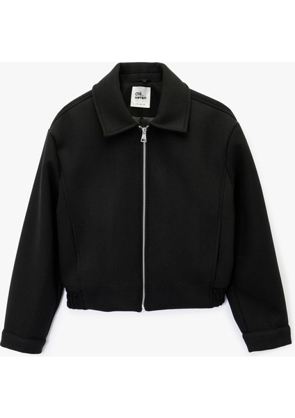 Uzun Kollu Klasik Yaka Fermuarlı Ceket