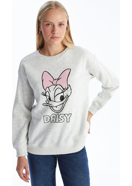 Yeni Sezon Bisiklet Yaka Daisy Duck Baskılı Kadın Kalın Sweatshirt
