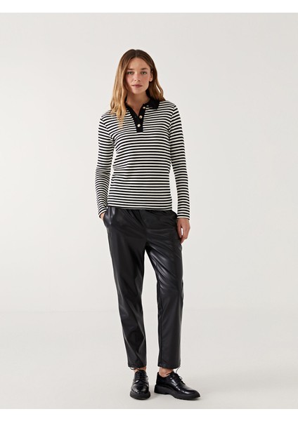 Yeni Sezon Beli Lastikli Havuç Kesim Deri Görünümlü Kadın Pantolon