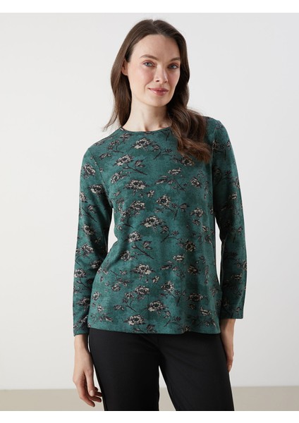 Yeni Sezon Bisiklet Yaka Çiçekli Kadın Bluz