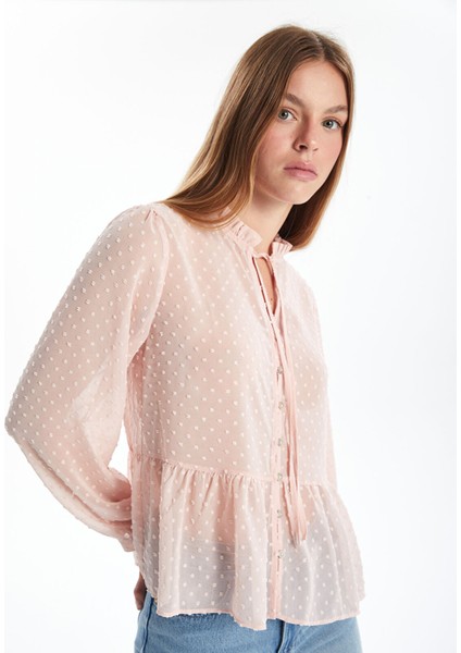 Yeni Sezon Bağlamalı Yaka Dokulu Kadın Bluz