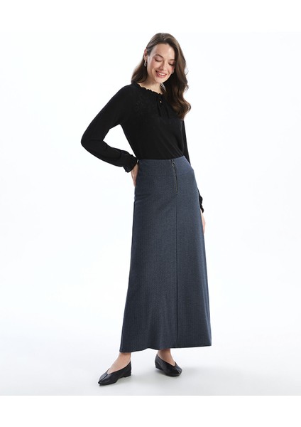 Yeni Sezon Beli Fermuarlı Desenli A Kesim Kadın Etek