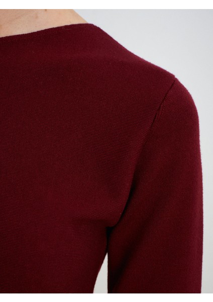 10824 Bisiklet Yaka Peplum Triko Top-Koyu Bordo fırsatları