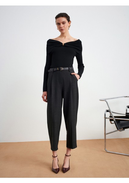 72166 Kemerli Kısa Paça Kumaş Pantolon-Antrasit