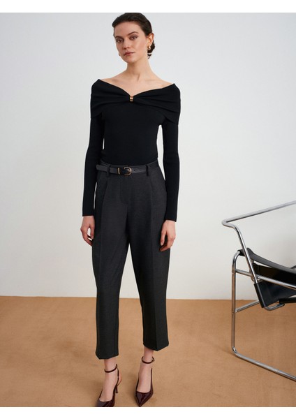 72166 Kemerli Kısa Paça Kumaş Pantolon-Antrasit modelleri