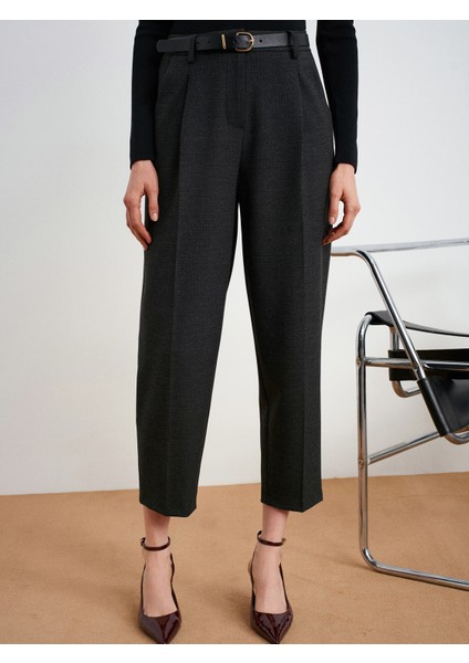 72166 Kemerli Kısa Paça Kumaş Pantolon-Antrasit indirimleri