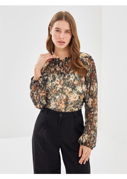 Yeni Sezon Bağlamalı Yaka Desenli Kadın Bluz