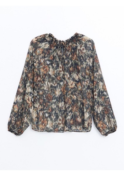 Yeni Sezon Bağlamalı Yaka Desenli Kadın Bluz indirimleri