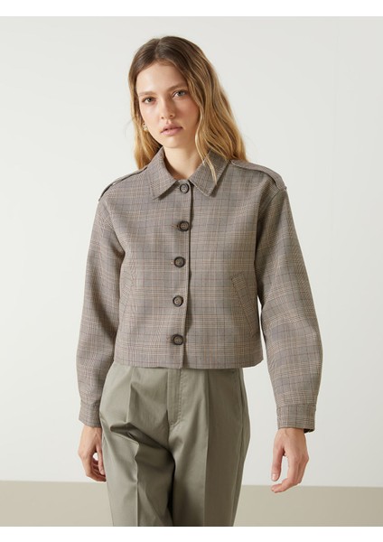 Yeni Sezon Gömlek Yaka Ekose Kadın Ceket
