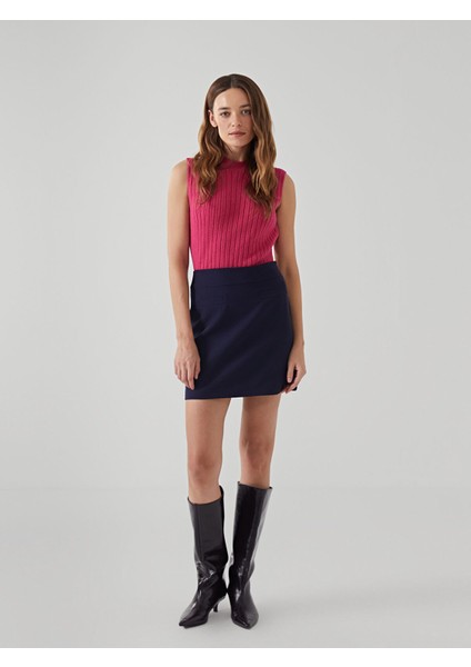 Yeni Sezon Beli Fermuarlı Krep Kadın Mini Etek