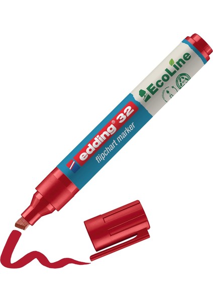 32 Ecoline Flipchart, Kırmızı, 1, Kesik Uç, Yeniden Doldurulabilir