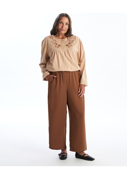 Yeni Sezon Beli Lastikli Düz Geniş Paça Kadın Pantolon