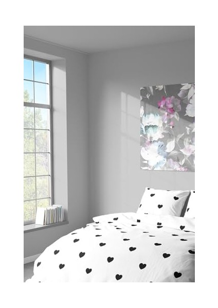 Tekstil Pamuklu Çift Kişilik Nevresim Seti | Nevresim ve Yastık Kılıfı | Çarşafsız Siyah Kalp Desenli Renkli modelleri