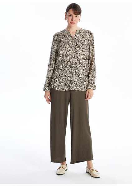 Yeni Sezon Kaçık Yaka Desenli Uzun Kollu Kadın Bluz modelleri