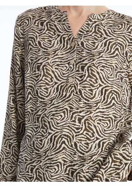 Yeni Sezon Kaçık Yaka Desenli Uzun Kollu Kadın Bluz fırsatları