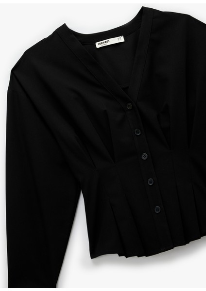 Viskon Karışımlı Uzun Kollu V Yaka Düğmeli Gömlek modelleri