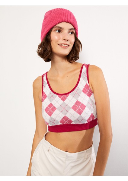 Yeni Sezon U Yaka Baklava Desenli Kadın Triko Atlet modelleri