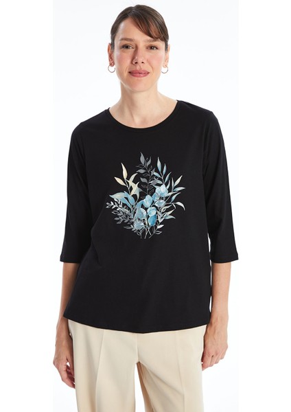 Yeni Sezon Bisiklet Yaka Çiçekli Kadın Bluz