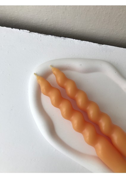 2'li Turuncu Spiral Burgu Şamdan Dekoratif Mum