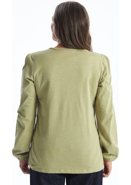 Yeni Sezon Bağlamalı Yaka Nakışlı Uzun Kollu Kadın Bluz fırsatları