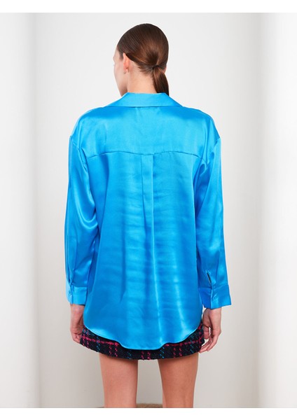 Yeni Sezon Önden Düğme Kapamalı Düz Uzun Kollu Saten Kadın Gömlek indirimleri