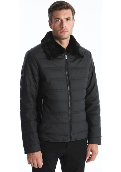 Yeni Sezon Standart Kalıp Gömlek Yaka Erkek Deri Görünümlü Mont