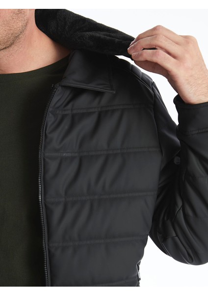 Yeni Sezon Standart Kalıp Gömlek Yaka Erkek Deri Görünümlü Mont indirimleri