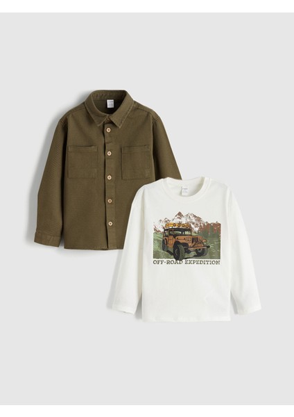 Yeni Sezon Erkek Çocuk Gömlek ve Tişört Takım 2'li