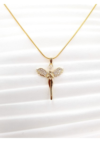 Kanatlı Kadın Figürlü Altın Kolye – Zirkon Taşlı, Zarif ve Sembolik Tasarım fiyatları