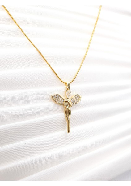 Kanatlı Kadın Figürlü Altın Kolye – Zirkon Taşlı, Zarif ve Sembolik Tasarım modelleri