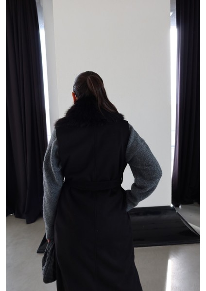 Yakası Kürk Detaylı Uzun Triko Yelek indirimleri