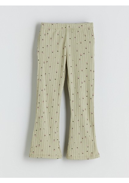 Yeni Sezon Beli Lastikli Çiçek Baskılı Kız Çocuk Tayt