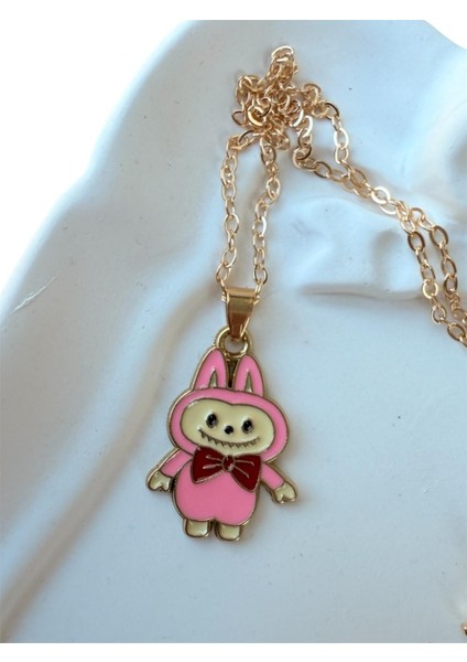 Kız Çocuk Labubu Figürlü Gold Renk Çelik Çocuk Kolye